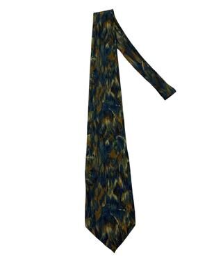 Zanzara Blue Gold Abstract Floral Silk Tie